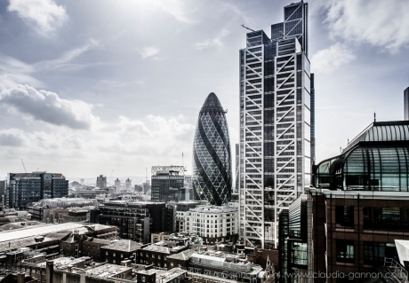 City View, London, Rooftop view in the city, View of the Gherkin and Heron Tower Cityscape, UK, copyright claudia gannon 2014